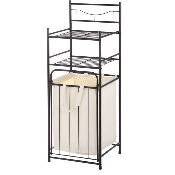 Mainstays 2Shelf Bathroom Storage Tower with Hamper, Oil Rubbed Bronz