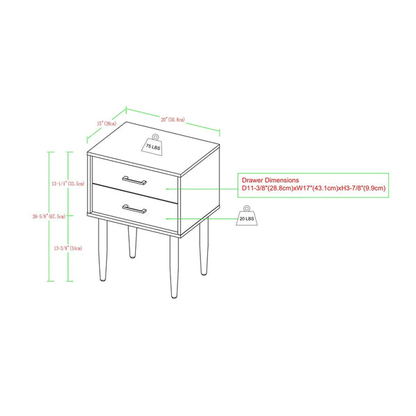 Olivia Two-Drawer Nightstand / Side Table - Black