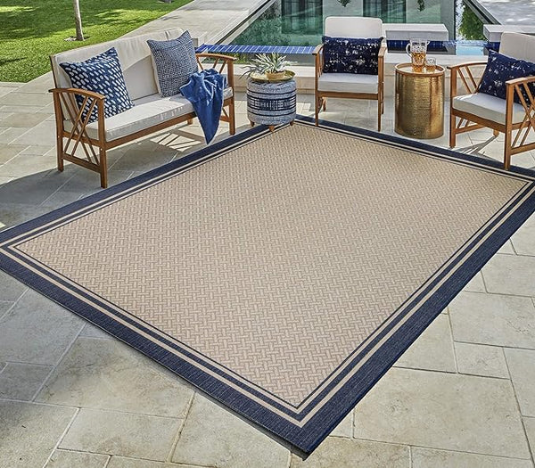 Naples Indoor - Outdoor Rug Ace Border Sand Navy 8' 9