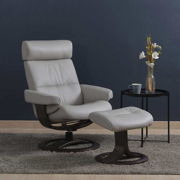 Oslo Leather Recliner & Ottoman - Gray