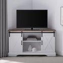 Sliding Barn Door Corner TV Stand 52 Inch -  Rustic Oak/Solid White