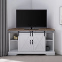 Sliding Barn Door Corner TV Stand 52 Inch -  Rustic Oak/Solid White