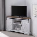 Sliding Barn Door Corner TV Stand 52 Inch -  Rustic Oak/Solid White