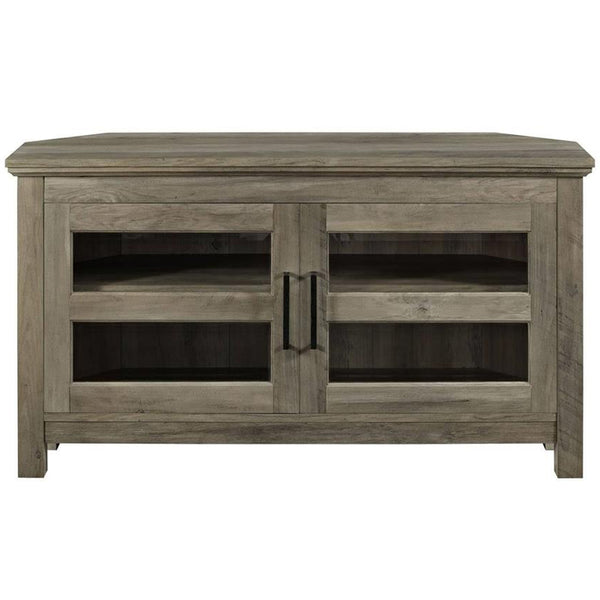 Transitional Modern Farmhouse Wood Corner TV Stand - Grey Wash