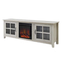 Walker Edison 70 Inch Glass Door Fireplace TV Console - Birch 1