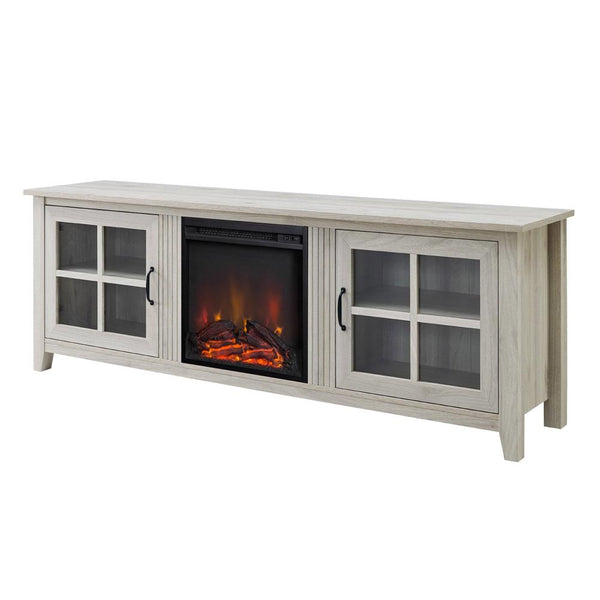 Walker Edison 70 Inch Glass Door Fireplace TV Console - Birch 1