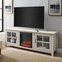 Walker Edison 70 Inch Glass Door Fireplace TV Console - Birch 1