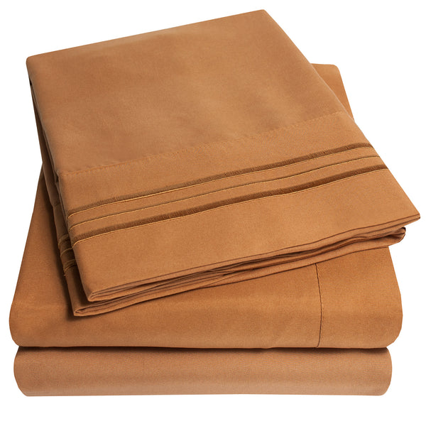 1800 Thread Count 4 Piece Deep Pocket Bedroom Bed Sheet Set Queen - Mocha