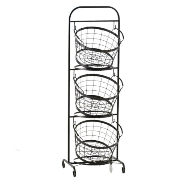 Mesa 3-tier Wrought Iron Market Baskets with Stand and Removable Baskets
