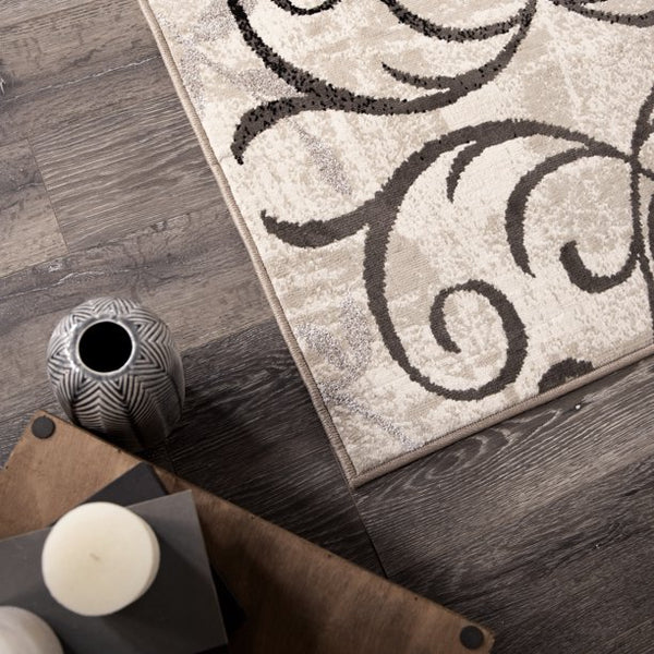 Medallion Transitional Area Rug, Beige  3'9