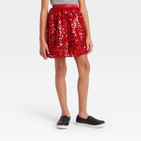 Cat & Jack Girls' Sequin Tutu Skirt Red (6/7/8/14/16)