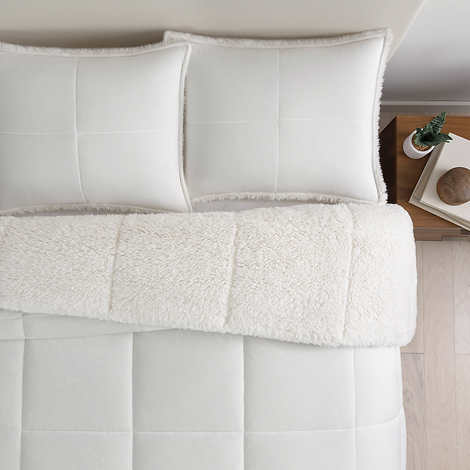Easton Sherpa Fleece 3-piece Comforter Set - White - King