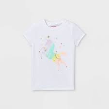 Girls' Rainbow Unicorn Graphic Short Sleeve T-Shirt - White (6 & 10-12)