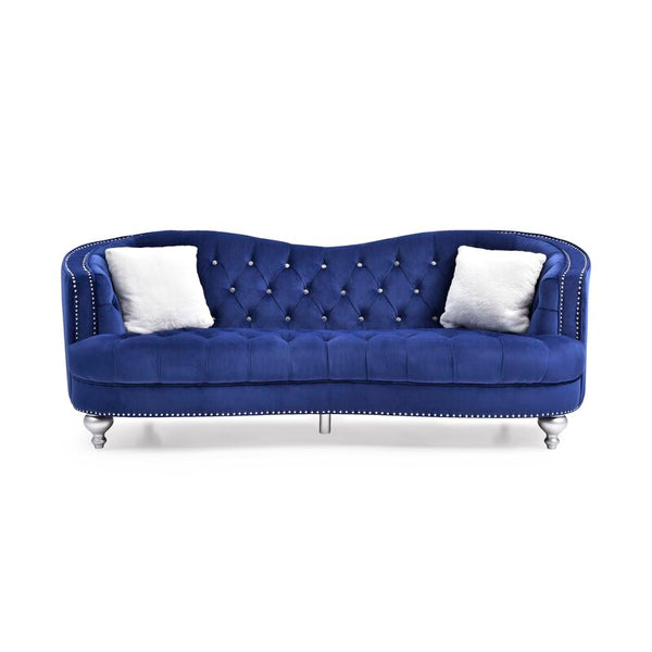 Karli 90 Inch Velvet Recessed Arm Curved Sofa