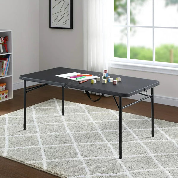 4' Fold-in-Half Adjustable Table, Rich Black