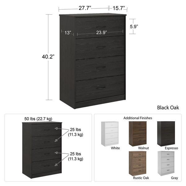 Mainstays Classic 4 Drawer Dresser, White Finish