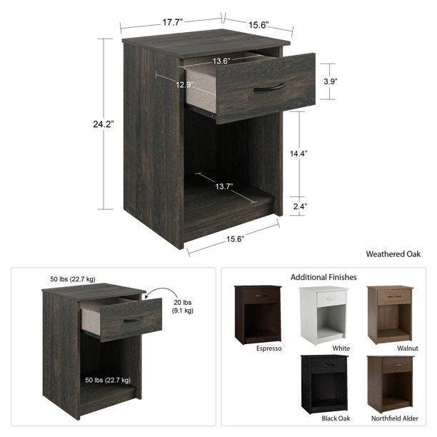 Mainstays Classic Nightstand with Drawer, Black Oak US2DK