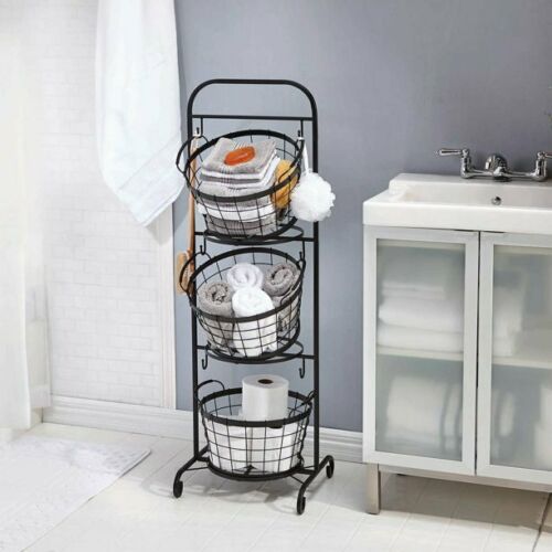 Mesa 3-tier Wrought Iron Market Baskets with Stand and Removable Baskets