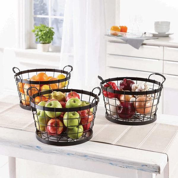 Mesa 3-tier Wrought Iron Market Baskets with Stand and Removable Baskets