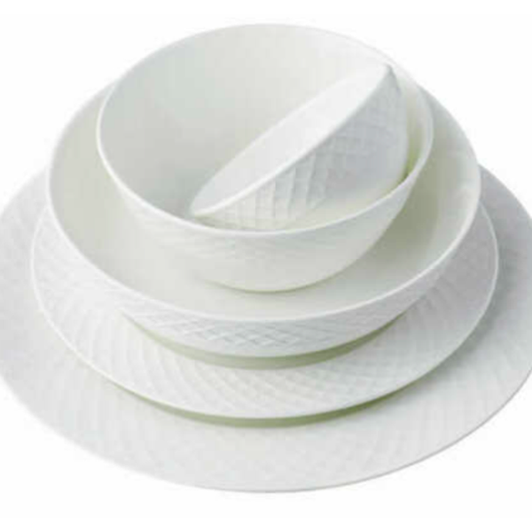 Mikasa Trellis White Bone China Dinnerware Set - 4-Piece Bowls, Salad Plates, Dinner Plates, Or Mugs, Dishwasher Safe