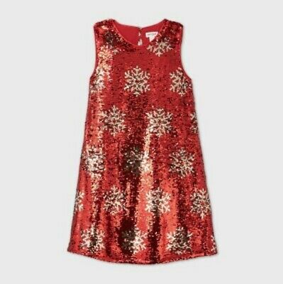 Cat Jack Girl's Flip Red Sequin Snowflake Christmas Holiday (4/5/6/14/16)