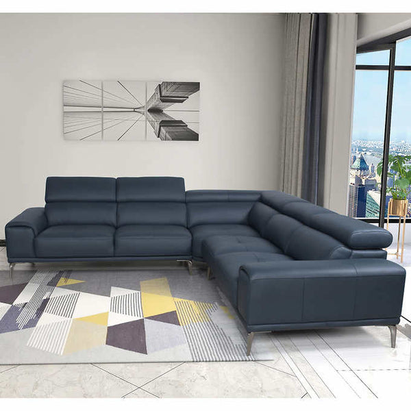 Quinton Top Grain Leather Sectional with Adjustable Headrests