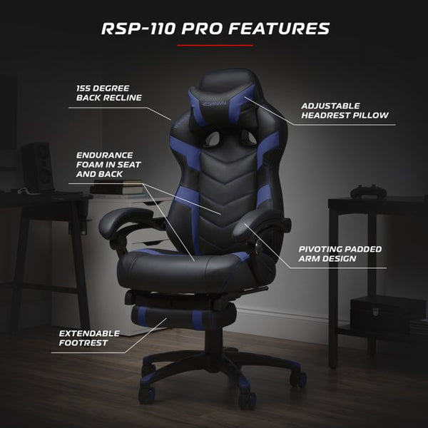 Respawn 110 Pro Racing Style Gaming Chair, in Blue