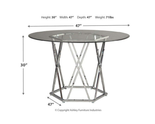 Signature Design By Ashley - Madanere Round Dining Room Table - Contemporary Style - Chrome Finish