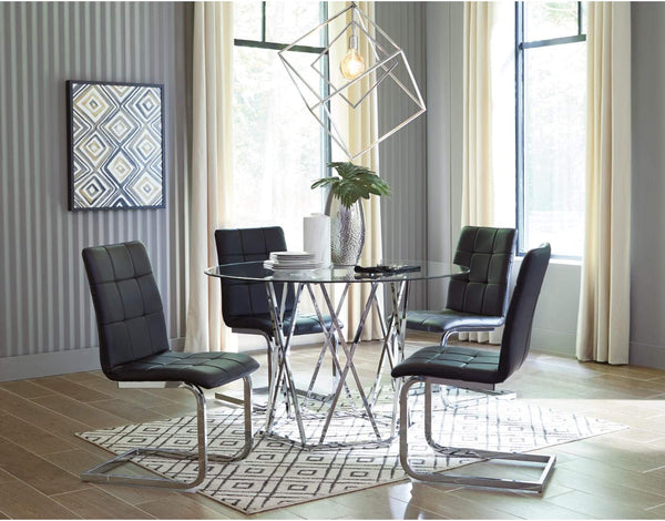 Signature Design By Ashley - Madanere Round Dining Room Table - Contemporary Style - Chrome Finish