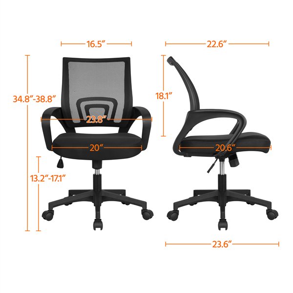 Smilemart Adjustable Mid Back Mesh Swivel Office Chair with Armrests, Black