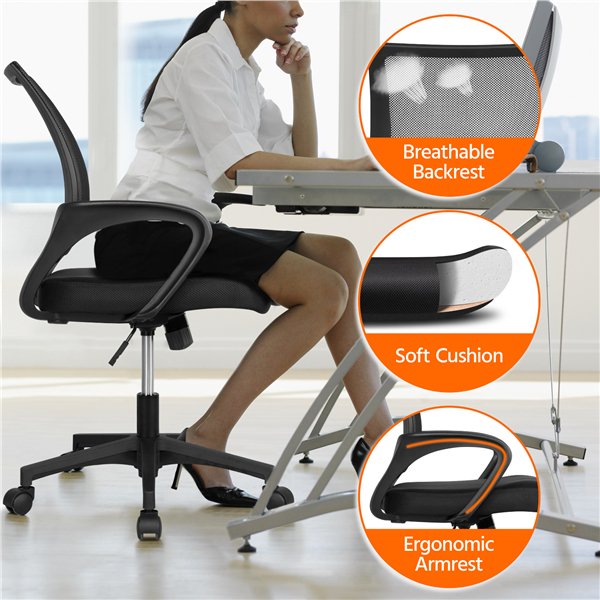 Smilemart Adjustable Mid Back Mesh Swivel Office Chair with Armrests, Black