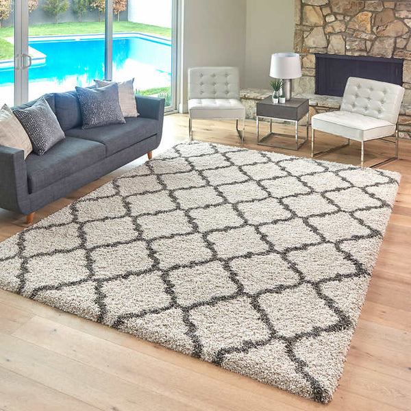 Thomasville Marketplace Luxury Trellis Shag Rugs, Cream 5'3