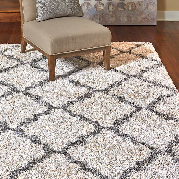 Thomasville Marketplace Luxury Trellis Shag Rugs, Cream 5'3
