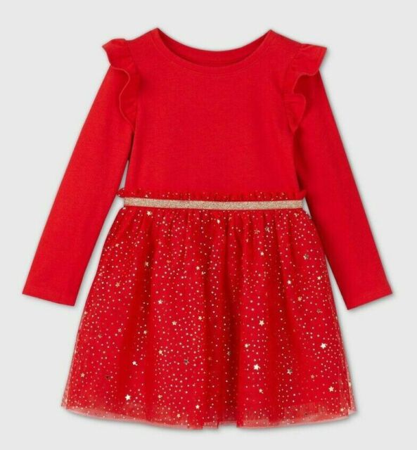 Toddler Girls Glitter Tulle Long Sleeve Dress Cat & Jack Red (4)