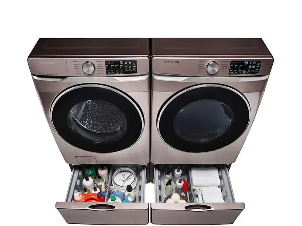 SAMSUNG 27-Inch WasSamsung Pedestal Stand w/ Pull Out Laundry Storage Drawer, Stainless Steel, WE402NC Champagne