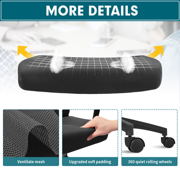 Walnew Mid Back Office Chair Adjustable Mesh Desk Chair Swivel Computer Ergonomic Chair with Armrest, Black