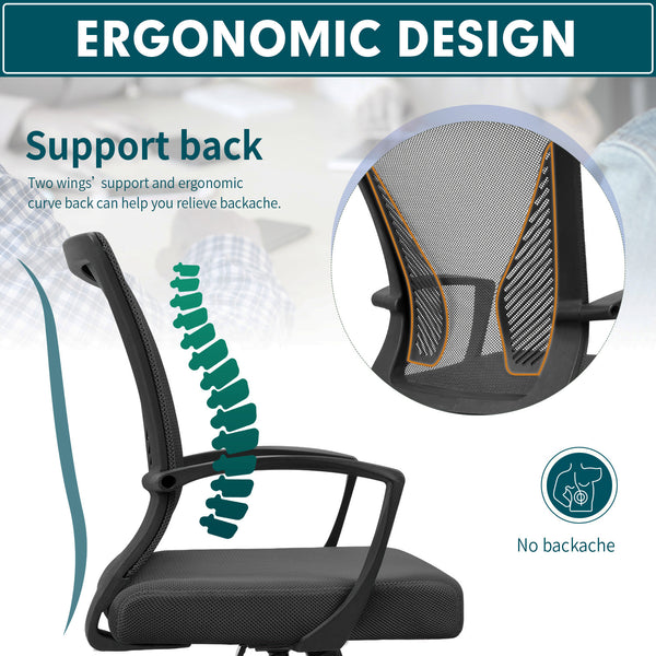 Walnew Mid Back Office Chair Adjustable Mesh Desk Chair Swivel Computer Ergonomic Chair with Armrest, Black