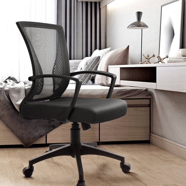 Walnew Mid Back Office Chair Adjustable Mesh Desk Chair Swivel Computer Ergonomic Chair with Armrest, Black