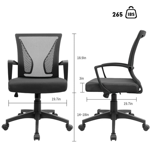 Walnew Mid Back Office Chair Adjustable Mesh Desk Chair Swivel Computer Ergonomic Chair with Armrest, Black