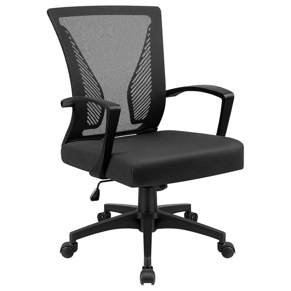 Walnew Mid Back Office Chair Adjustable Mesh Desk Chair Swivel Computer Ergonomic Chair with Armrest, Black
