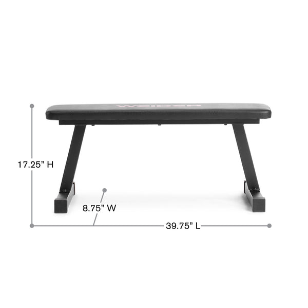 Weider Traditional Flat Bench with a Sewn Vinyl Seat for Dumbbell and Bodyweight Strength Training