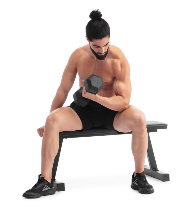 Weider Traditional Flat Bench with a Sewn Vinyl Seat for Dumbbell and Bodyweight Strength Training