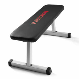 Weider Traditional Flat Bench with a Sewn Vinyl Seat for Dumbbell and Bodyweight Strength Training
