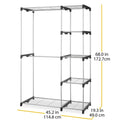 Double Rod Closet System, Metal with Resin Connectors, Silver and Black
