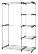 Double Rod Closet System, Metal with Resin Connectors, Silver and Black