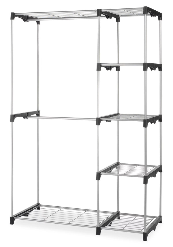 Double Rod Closet System, Metal with Resin Connectors, Silver and Black